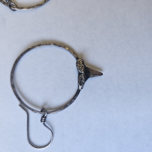 Sterling shark tooth hoop earrings - Picture 2 of 3